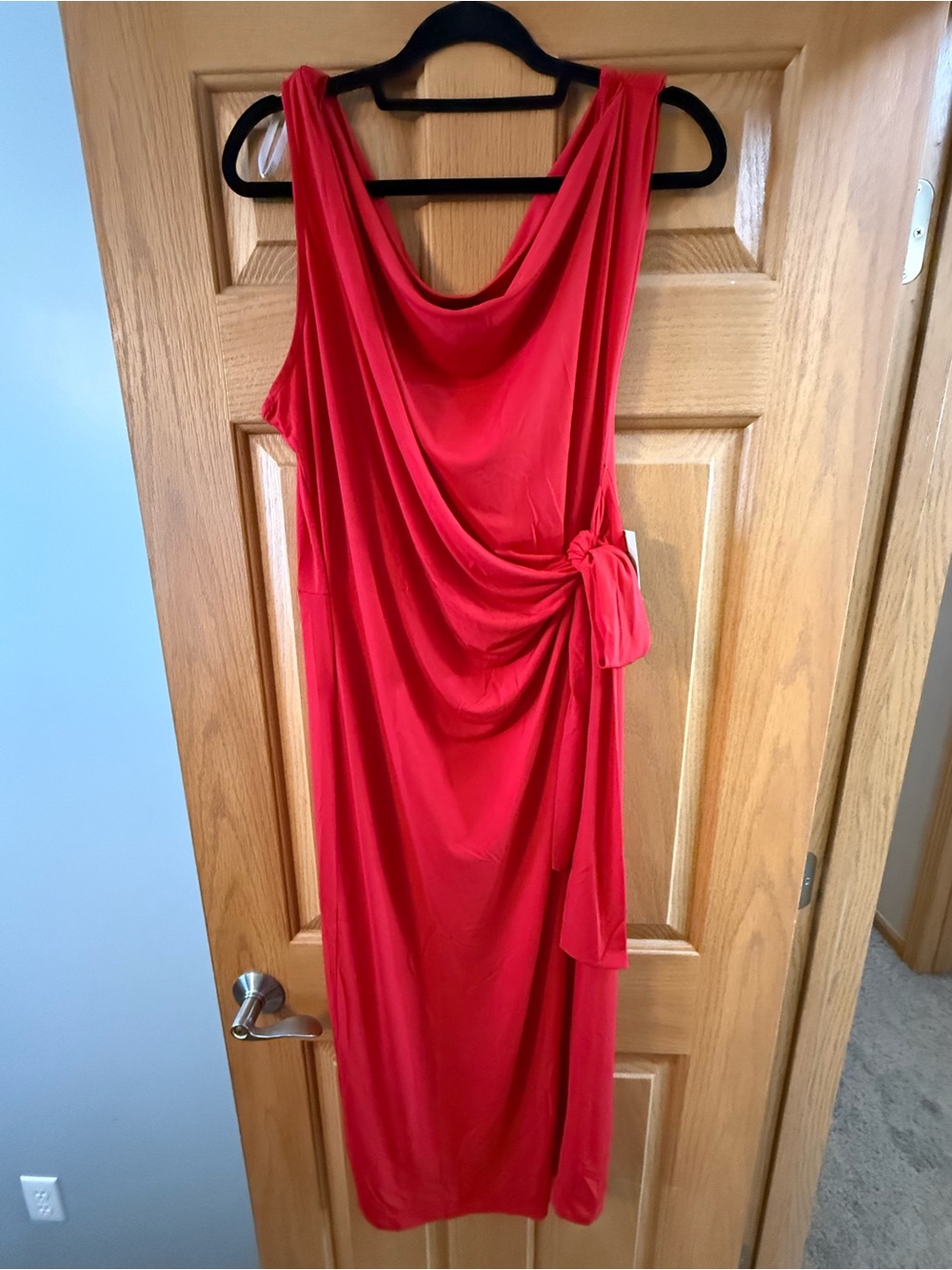 Eloquii Red Draped Off the Shoulder Side-Tie Dress